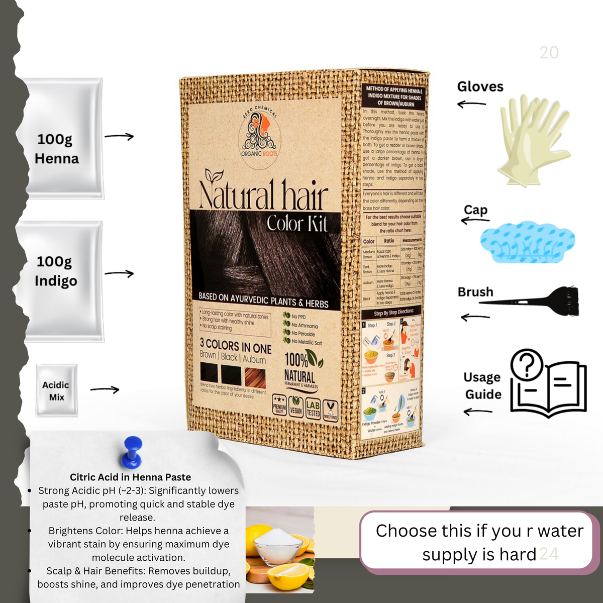 Natural Color Kit | Combo Kit (Indigo + Henna + Accessories)