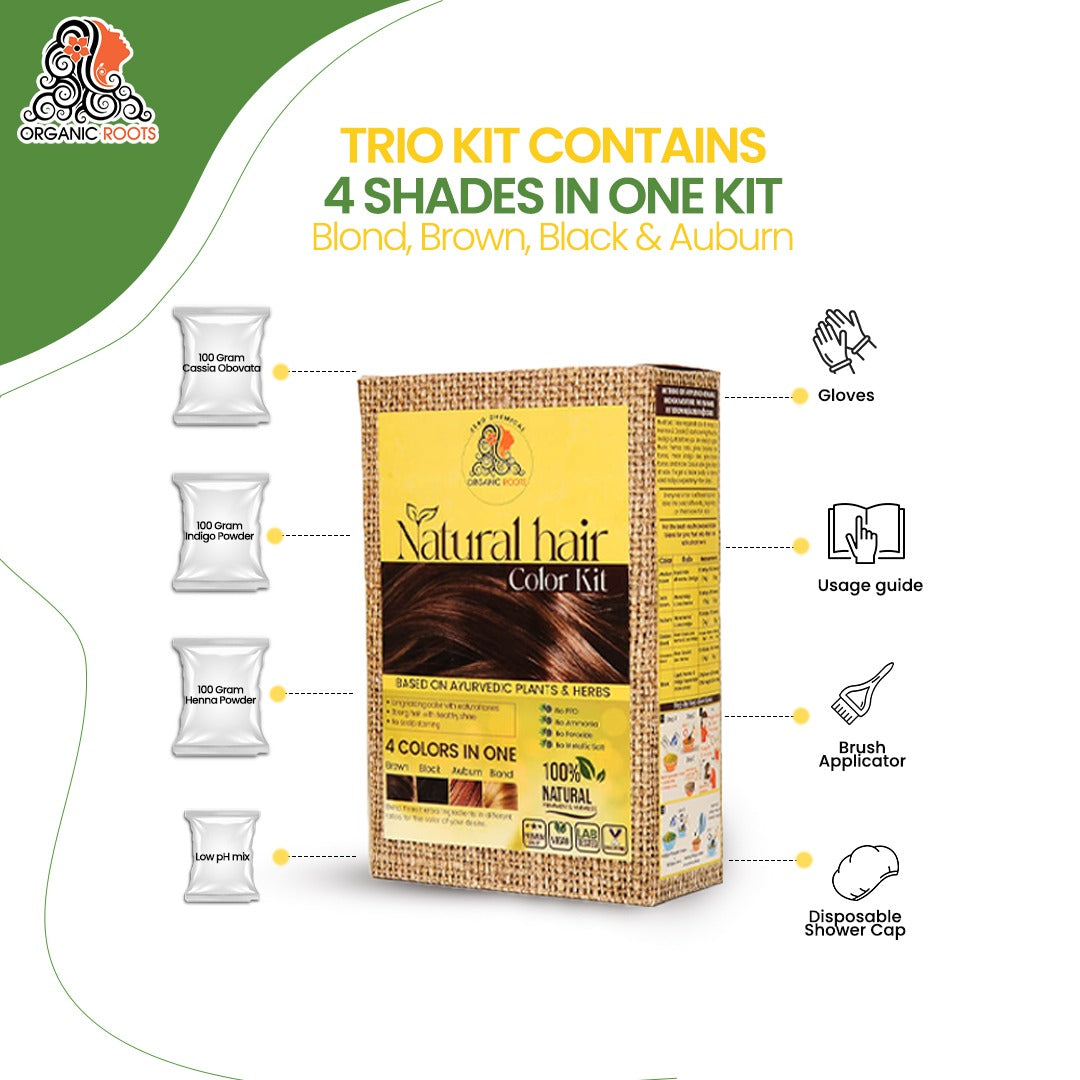 Natural Hair Color Kit | Trio Kit  | For Blonde -Light Brown